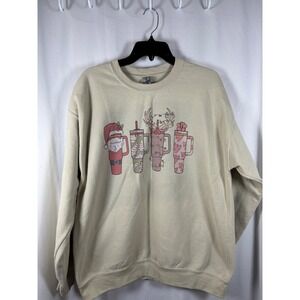 Gildan Heavy Blend Christmas Tumbler Graphic Sweatshirt Sand Beige Large Womens